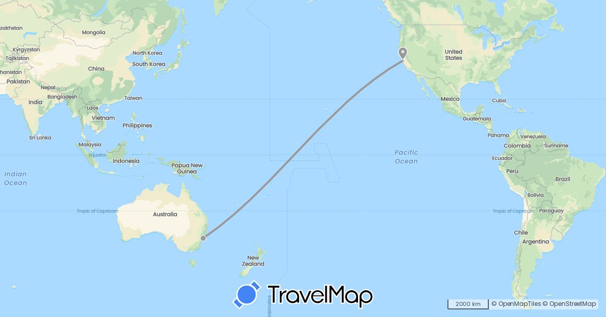 TravelMap itinerary: driving, plane in Australia, United States (North America, Oceania)